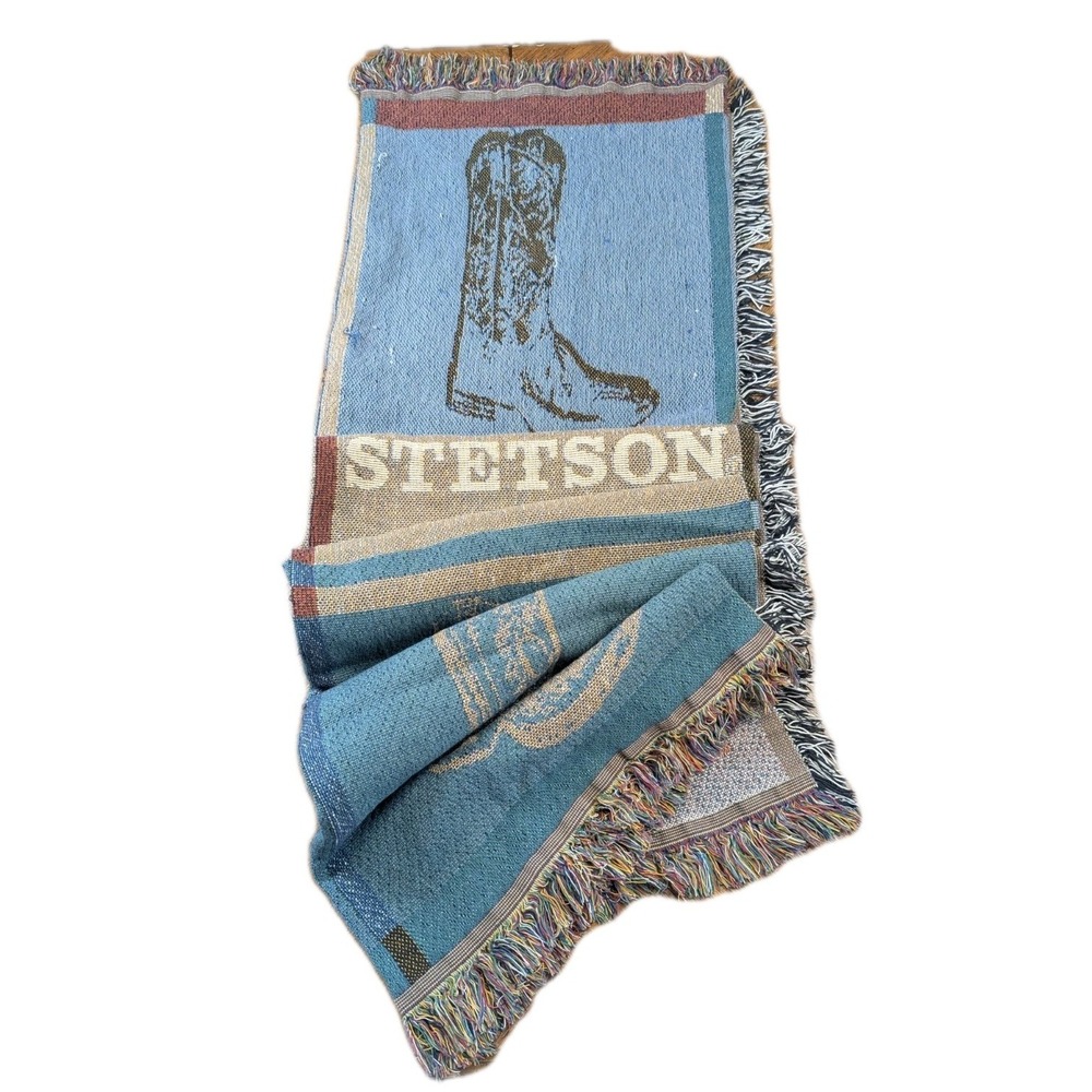 Stetson Woven Tapestry Throw Blanket Cowboy Boots 48X59 Inches